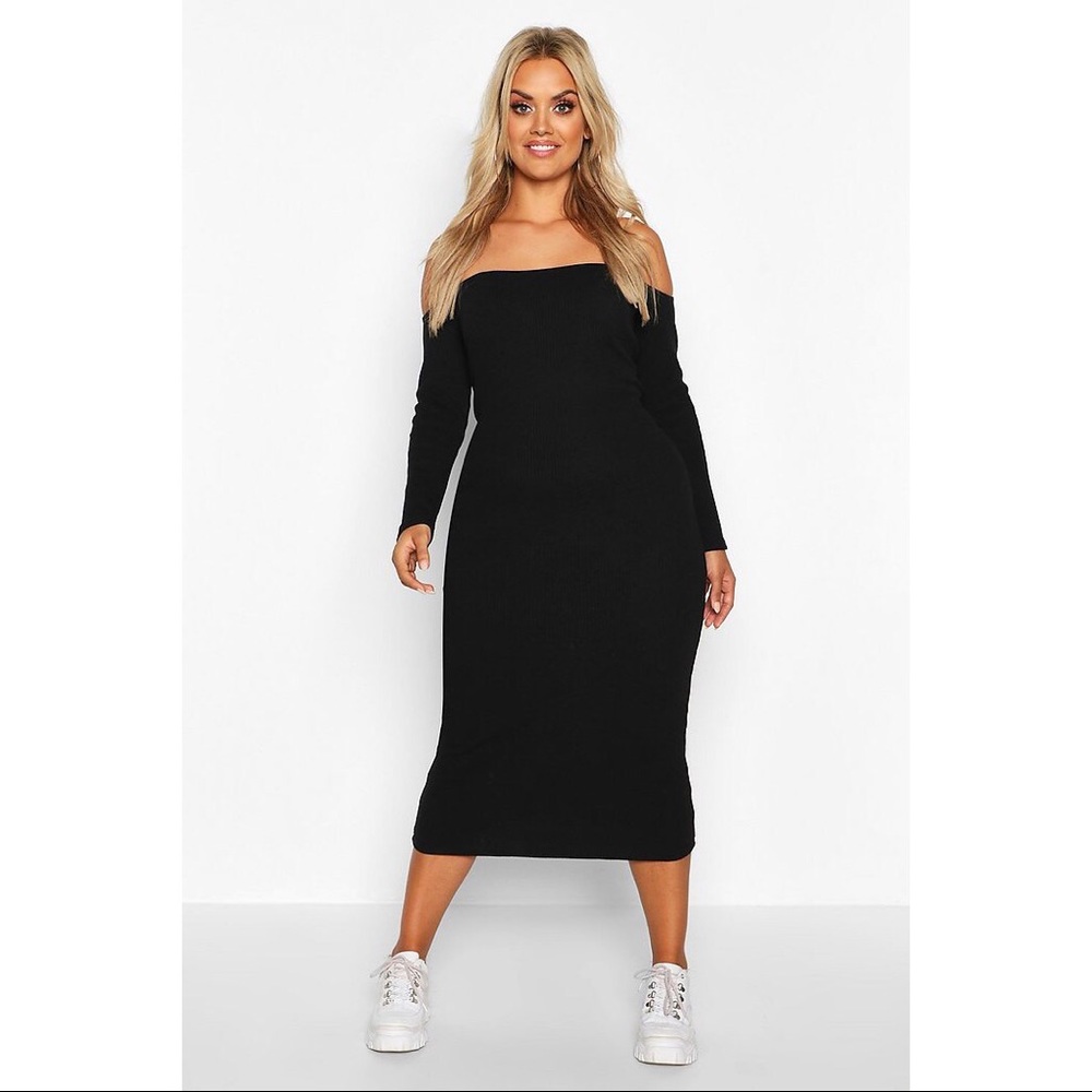 Ribbed Off Shoulder Maxi